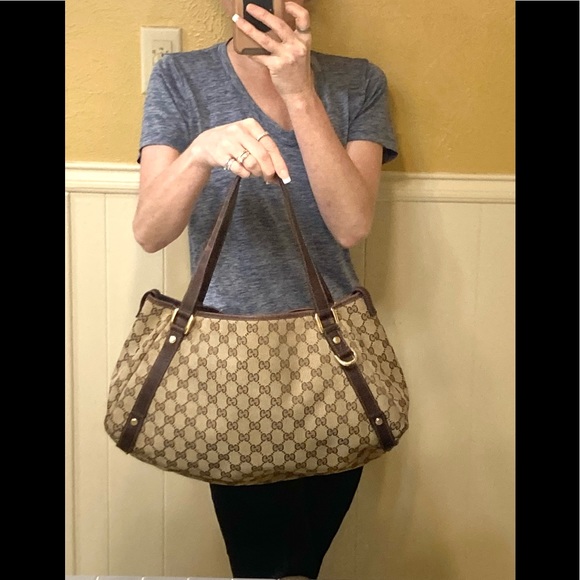 GREAT CONDITION! Authentic Gucci Abbey GG Monogram Shoulder Bag Tote  #4.1v - Picture 15 of 16